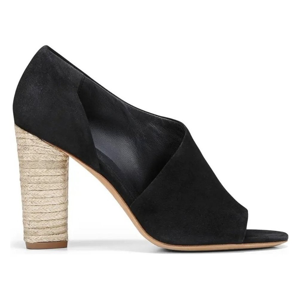 🆕 VINCE Persey Suede Jute Block Heel Pumps Sandal Shoes Black 9 - Picture 2 of 13
